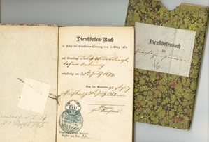 Dienstbotenbuch der Theresia Greifeneder, Dienstmagd, geb. 1848, wohnhaft in der Gemeinde Puchberg, Bezirk Wels, ausgestellt am 30. Juli 1874