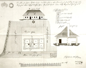 Bauplan für Johann Schuller, Herstellung des sog. Stelzenhauses Nr. 10, Ortschaft Stadlhof, Pfarre Vorstadt Wels, 28. Juni 1844