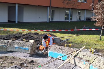Schlosspark Lichtenegg Brunneneinfassung Wildblumenbeet 
