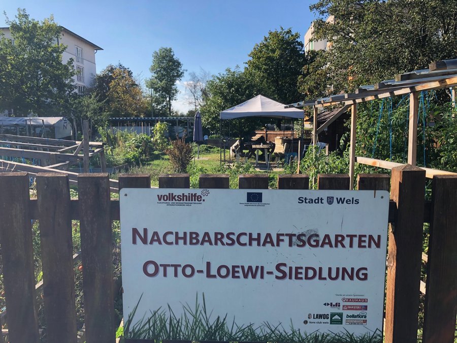 Schild des Nachbarschaftsgarten Otto-Loewi-Siedlung