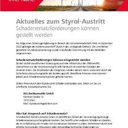 Informationsschreiben der ÖBB Infrastruktur zu Schadensersatzforderungen aufgrund des Styrol-Unfalls im September 2023