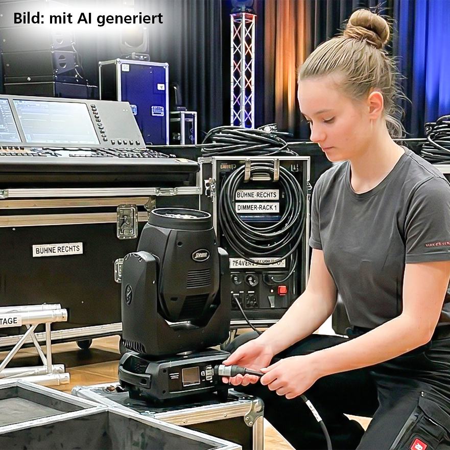 Veranstaltungstechniker Lehrling bei der Arbeit