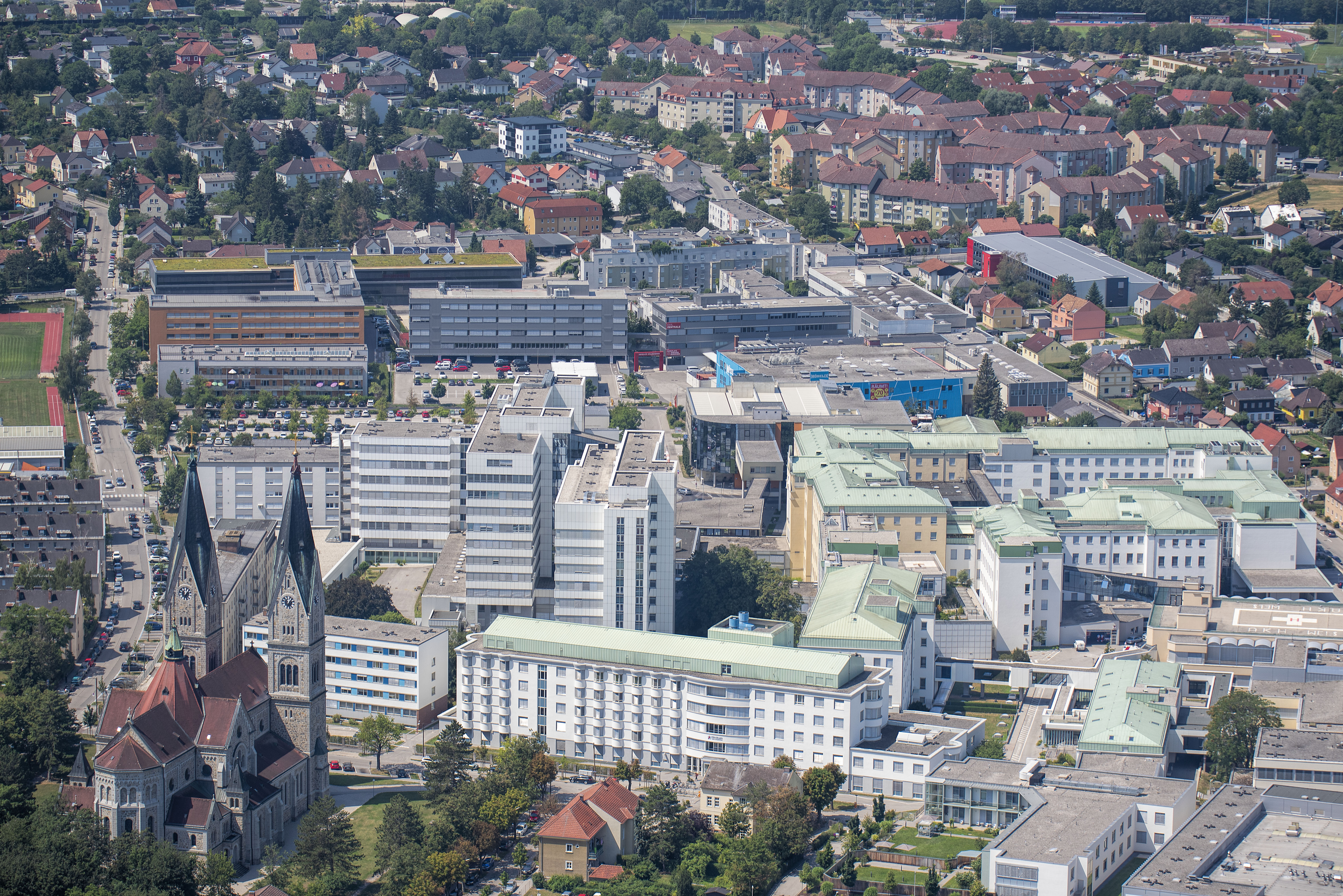 Luftbild des Stadtteils Neustadt - Bereich Klinikum